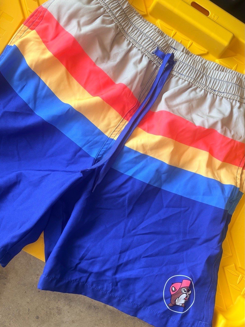 Men's Blue Multi-Stripe Swim Board Shorts with Elastic Waist